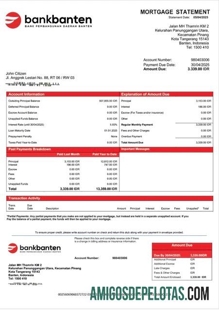 para download Modelo Word e PDF de declaração de hipoteca do Banco Banten da Indonésia